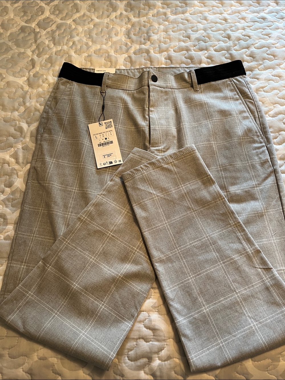 Men's ZARA Plaid Dress Pants - Gray